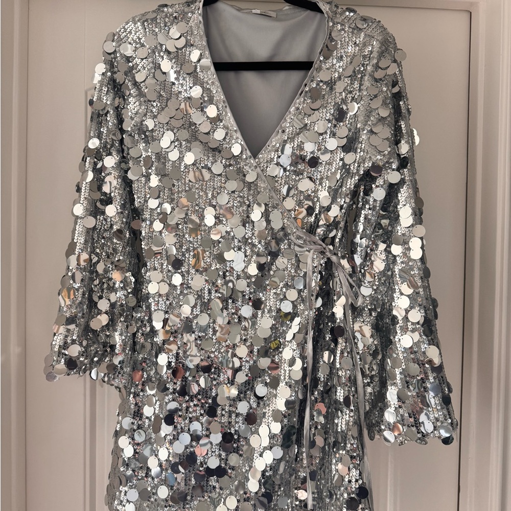 Silver Sequin Wrap Jacket - image 1